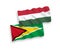 Flags of Co-operative Republic of Guyana and Hungary on a white background