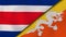 The flags of Costa Rica and Bhutan. News, reportage, business background. 3d illustration