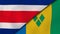 The flags of Costa Rica and Saint Vincent and Grenadines. News, reportage, business background. 3d illustration