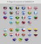 Flags of countries of America heart shape buttons set