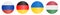 Flags of countries. Russia, Germany, Ukraine, Hungary. Horizontal lines. Set of colored vector icons. Isolated white background. 