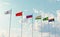 Flags of countries with sky , BRICS is an acronym for five leading emerging economies: Brazil, Russia, India, China, and South