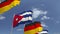 Flags of Cuba and Germany against blue sky, loopable 3D animation