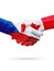 Flags Czech Republic, Canada countries, partnership friendship handshake concept.