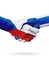 Flags Czech Republic, Finland countries, partnership friendship handshake concept.