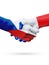 Flags Czech Republic, France countries, partnership friendship handshake concept.