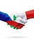 Flags Czech Republic, Italy countries, partnership friendship handshake concept.