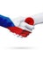 Flags Czech Republic, Japan countries, partnership friendship handshake concept.
