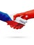 Flags Czech Republic, Turkey countries, partnership friendship handshake concept.