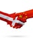 Flags Denmark, China countries, partnership friendship handshake concept.