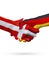 Flags Denmark, Germany countries, partnership friendship handshake concept.