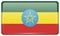 Flags Ethiopia in the form of a magnet on refrigerator with reflections light.