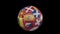 Flags of Euro 2 on slow flying soccer ball on transparent background, alpha channel