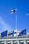 Flags of Europe and Finland waving together on the Presidential Palace in Helsinki