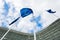 Flags of the European Union against the background of the European Commission building Berlaymont in Brussels, Belgium