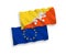 Flags of European Union and Kingdom of Bhutan on a white background