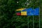 Flags of European Union, Ukraine and Lithuania, green background