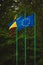 Flags of European Union, Ukraine and Lithuania, green background