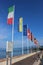 Flags flying, harbor, Bardolino, Lake Garda, Italy