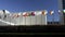 Flags flying in wind. Russian, Romanian Poland flag flying at UN in NYC