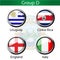 Flags - football Brazil, group D - Uruguay, Costa Rica, England, Italy