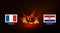 Flags of France and Croatia against the VS symbol and fire. Vector