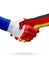 Flags France, Germany countries, partnership friendship handshake concept.