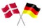 Flags of Germany and Denmark isolated on white background