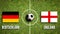 Flags of Germany and England on a soccer field