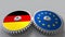 Flags of Germany and the European Union on meshing gears