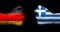 Flags of Germany and Greece painted on two clenched fists facing