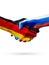 Flags Germany, Russia countries, partnership friendship handshake concept.