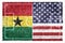 Flags of Ghana and United States Of America on soccer field