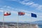 Flags of Gibraltar, UK and EU flying in Gibraltar