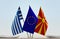 Flags of Greece European Union and Macedonia FYROM