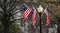 Flags hanging from streetlight