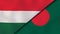 The flags of Hungary and Bangladesh. News, reportage, business background. 3d illustration
