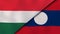 The flags of Hungary and Laos. News, reportage, business background. 3d illustration