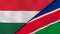 The flags of Hungary and Namibia. News, reportage, business background. 3d illustration