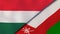 The flags of Hungary and Oman. News, reportage, business background. 3d illustration