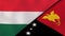 The flags of Hungary and Papua New Guinea. News, reportage, business background. 3d illustration