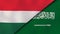 The flags of Hungary and Saudi Arabia. News, reportage, business background. 3d illustration