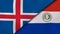 The flags of Iceland and Paraguay. News, reportage, business background. 3d illustration