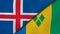 The flags of Iceland and Saint Vincent and Grenadines. News, reportage, business background. 3d illustration