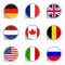 Flags icon set. Circle flags of the different countries of the world: USA, UK, Holland, Germany, Italy, Canada, France, Russia and