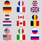 Flags icon set. National symbol of USA, UK, Holland, the Netherlands, Germany, Italy, Canada, France, Russia and Belgium. Vector i