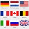 Flags icon set. Round National symbol of USA, UK, Holland, the Netherlands, Germany, Italy, Canada, France, Russia and Belgium. Ve