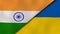The flags of India and Ukraine. News, reportage, business background. 3d illustration