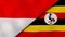 The flags of Indonesia and Uganda. News, reportage, business background. 3d illustration