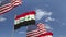 Flags of Iraq and the USA at international meeting, loopable 3D animation